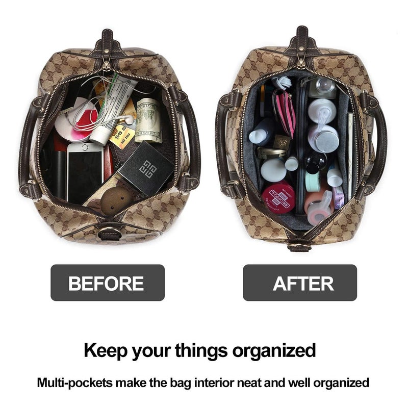 OMYSTYLE Grey Slender Large Organizer Insert, Felt Tote Bag Organizer Insert with 5 Sizes, Handbag Dividers for Inside Purse, Compatible with Longchamp, Neverful, Speedy and More - Image 5